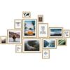 PHOTOLINI Set di 14 cornici per poster oro legno MDF, plexiglass infrangibile, da parete, accessori inclusi - per foto, immagini e poster