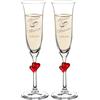 AMAVEL Set di 2 bicchieri da champagne con cuori rossi, motivo decorativo con anelli e cuori, personalizzabile EHERINGE
