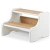 defiPad Sgabello con 2 gradini | Sgabello in legno per bambino | Scala per bambino | Mobile per bagno, cucina, cameretta dai 2 anni (Bianco + Rovere)