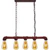 LEDSone Stile vintage retrò industriale a 5 vie steampunk metallo tubo bar luce pendente lampadario lampada a sospensione tubo acqua illuminazione soffitto illuminazione interno (Rosso Rustico)
