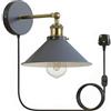 LEDSone Lampada da parete con spina retrò con cavo da 2 m e interruttore dimmer, attacco Edison in metallo regolabile E27, lampada da comodino da lettura industriale vintage (grigio)