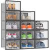 HOMIDEC Scatole per Scarpe,12 pcs Scatole Portascarpe in Plastica Trasparenti impilabili, Contenitori Portascarpe con Coperchi per donna/uomo, Nero