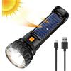 Generic Torcia a LED - Torcia solare ricaricabile DC 5 V | Torcia USB da esterno 5 V 1 A | Batteria ad alta capacità da 1200 mAh | Torcia super luminosa | Faretto per casa, esterni, emerrgenza