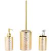 BM 6137 Set di Accessori da Bagno in Ceramica Dorato Gold, Set Accessori Bagno Completo 3 Pezzi, Dispenser, Portaspazzolino, Portascopino