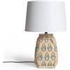 LEDKIA LIGHTING - Lampada da Tavolo in Ceramica Ariché | Design Mediterraneo Artigianale | Base con Dettagli in Rattan | Compatibile con Lampadina E27 | Interno IP20, Bianco