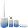 BM 4063 Set di Accessori da Bagno in Ceramica Sfumatura Bianco Blu, Set Accessori Bagno Completo 4 Pezzi, Dispenser, Portaspazzolino, Portasaponetta, Portascopino