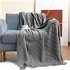 LumiSyne Coperta a Maglia Sfrangiata Tinta Unita Plaid Calda Coperte In Maglia Copriletto a Maglia Coperta Da Tiro Adatto Per Letto o Divano 130x170cm
