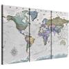 murando Quadro Mappamondo 90x60 cm 3 pezzi Stampa su tela XXL Immagini moderni Murale Fotografia Grafica Decorazione da parete Mappa del mondo grigio k-A-0380-b-e