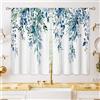 Oolygoo - Piccole tende da cucina con fantasia di foglie di eucalipto, per bagno, sala da pranzo, stanza lavanderia, motivo botanico, blu e turchese, 66 x 91,4 cm