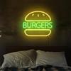 Xusdamyj Burger Neon segno personalizzato LED dimmerabile hamburger Neon Light Up segno Home Decor Fast Food Coffee Shop Ristorante Bar Decorazione