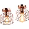 iDEGU 2 Pezzi Plafoniera Vintage E27 Lampadario Soffitto Industriale 15cm Paralume in Metallo Design Gabbia Esagono Retrò E27 Lampada da Soffitto per Corridoio Camera da Letto (Gabbia C, Oro Rosa)