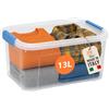 AKITAInk Contenitori in Plastica con Coperchio - Box Portaoggetti Trasparenti con Clip o Doppia Apertura, Vari Formati 13L e 40L, Disponibili Singoli o Set, Ideali per Casa e Garage (1 Pz x 13 Litri)