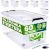 Deuba® 6X 60L Scatole in Plastica Trasparente Senza BPA Contenitori con Coperchio Impilabili Ruote Cassette Salvaspazio