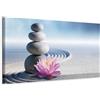 murando - Quadro Moderno Grande Fiori Loto e Sabbia 120x40 - Quadri Moderni per Soggiorno e Camera da Letto - Stampa su Tela - Decorazione da Parete - Natura Feng Shui Spa Pietra Blu Rosa b-B-0209-b-a