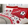 BIANCHERIAWEB Completo Lenzuola Linea Pensieri Delicati 100% Cotone Disegno Calcio Singolo Rosso