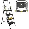 HYTAMA TOOLS HYTAMA Scala Scaletta Pieghevole 4 Gradini Nero PLUS con Portaoggetti con Piedini Antiscivolo, Struttura in Acciaio, Impugnatura in Spugna, Leggera, Multiuso, Certificata EN14183 testata fino a 250Kg