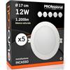 Eurocali Faretti LED da incasso 12W rotondi cornice bianca Luce Bianco Naturale Downlight Ø 170.8x28.4mm con Incasso Ø 123 mm - Pacco da 5