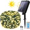 Partenopea Catena luminosa di 300 microled 30 METRI led ad energia solare e USB con picchetto a pannelli da esterno per albero di Natale decorazioni eventi matrimoni feste(Cavo verde Luce calda 30 metri)