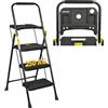 HYTAMA TOOLS HYTAMA Scala Scaletta Pieghevole 3 Gradini Nero PLUS con Portaoggetti con Piedini Antiscivolo, Struttura in Acciaio, Impugnatura in Spugna, Leggera, Multiuso, Certificata EN14183 testata fino a 250Kg