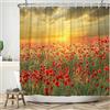 Bovlleetd Fiore Rosso Tenda da Doccia Impermeabile 152x183cm Stampa Floreale Tramonto Autunnale Design Giardino Romantico per Decorazione Bagno, Lavabile in Poliestere con 10 Ganci per Vasca da Bagno