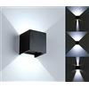 Partenopeautensili® APPLIQUE LED CUBO 6 WATT IMPERMEABILE DA INTERNO ED ESTERNO LAMPADA DA PARETE IN ALLUMINIO CON ANGOLO LUCE REGOLABILE UP DOWN MODERNO LED A LUCE (Nero, Luce fredda 6500k)