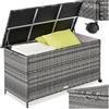 tectake® Box Contenitore da Esterno, 116 x 54 x 64 cm, 253 L, Mobile da Giardino con Intreccio in Polyrattan, Telaio in Alluminio, Coperchio Rinforzato, Pratica Maniglia, Rotelle Girevoli- Grigio