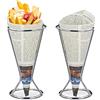 Relaxdays 4x Porta Patatine Fritte, Acciaio Inox, per Coni di Carta con Fritti e Verdure, HD 16 x 9,5 cm, Argento