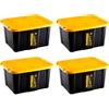 Acan Tradineur - Set di 4 contenitori impilabili con coperchio, plastica, cassetto multifunzione, portaoggetti, attrezzi, casa, made in Spagna (30 litri, giallo/nero, 48 x 35 x 25,5 cm)