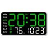 LVYXON Orologio da parete digitale a LED con sveglia, temperatura, visualizzazione della data e della settimana, attivazione vocale, luce diurna e interruttore °F/°C, alimentato tramite USB o a batteria, per