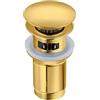 BALNEO Tappo per Lavello Universale Click Cone Pop-Up Oro, Ottone, Antiruggine, 4 Guarnizioni, Guarnizione, Raccordo di Scarico, 66mm X G1 1/4, con Troppopieno, C-Click