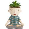 Baroni Home Vaso in Ceramica con Piantina Artificiale, Vaso Decorativo Design con Volto, Soprammobile Moderno Dipinto a Mano, Vasetto Decorativo da Interno e da Esterno, Meditatore Grande, 16x9x23 cm