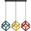 iDEGU 3 Luci Lampadario a Sospensione Moderno a Forma di Cubo Stile Geometrico E27 Lampada da Soffitto Vintage in Metallo Lampada a Sospensione per Sala da Pranzo Cucina Salotto Ristorante (Barra)