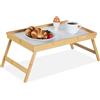 Relaxdays 2X Vassoio da Letto, da Poltrona, Pieghevole in bambù, per Colazione, con Gambe Ripiegabili, Colore Naturale