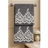 Corredocasa Coppia Asciugamani Bagno per Viso e Ospite, Made in Italy - Soffice Spugna di Cotone con dettagli in Macramè con Manifattura Italiana di Alta Qualità - 60x110cm e 40x60cm (Grigio Scuro)
