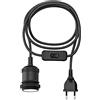 ledscom.de Cavo tessile RETRA, spina, interruttore, nero opaco, 3 m, attacco lampada, 1x E27 max. 60W