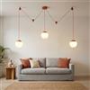 B·LED BARCELONA LED BARCELONA LED Lampadario Axia 6 - KIT 3 lampade a sfera LED in policarbonato opal + nastro tessile color mattone 12m, grande sospensione, design minimalista-industriale, luce calda 2700K