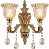WayLuoung Lampada Da Parete Floreale Vintage 2 Testa Paralume In Vetro Cristallo Applique Parete Lampada Parete In Metallo Con Decorazione Color Bronzo Dorato Retrò Comodino (Base E14 Senza Lampadina)