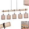 HOFSTEIN Lampada a sospensione Soungou moderna in legno/metallo/lino naturale/nero/beige, 5 luci, design scandinavo, altezza max. 143 cm, E27, soggiorno, sala da pranzo, cucina