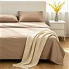 VKZ Set Lenzuola Matrimoniale Cotone con Angoli, Completo Letto Matrimoniale in Puro Cotone per Biancheria da Letto Confortevole e Durevole,BEIGE