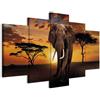 Cuadros B&D XXL - Quadro Grande Paesaggio Animale Elefante 200x100 cm 5 Pezzi - Stampa su Tela - Quadri Moderni per Soggiorno - Pannelli Decorativi per Pareti Decorazioni - Africa Natura g-C-0025-b-m