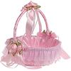 C.X.Y. Cestino Vimini Decorativo per Cerimonie, 21x25 cm,con Nastri e Pizzo, Porta Fiori,Lancio di Petali e Bouquet da Sposa Per damigelle (ROSA)