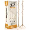 Eurocali 2 Appendiabiti Attaccapanni in Legno Naturale con 8 Ganci e Struttura Modulare 2 Altezze - per Cappotti Giacche Cappelli e Borse - Portabiti Ingresso e Ufficio - 174/124x43cm