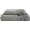 MAXIME MAISON - Set Asciugamani Bagno Viso e Bidet in Morbida Spugna 100% Cotone Assorbente (450 gr/m²) Set da Bagno 2 Pezzi Asciugamano Viso 55x100cm, Asciugamano Ospite 40x60cm (Floren Grigio)