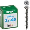 Spax, Set di viti con impronta a stella, con testa svasata, interamente filettate A2, 3,5 x 25, 200 pz.