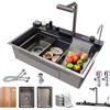 QXSXKJ Lavandino Cucina 1 Vasca Multifunzione Kitchen Sink Moderno Acciaio Inox Lavello Cucina Cascata, con Set Completo di Accessori, Accoglie una Pentola Grande da 30 cm di Diametro (Nero, 75x45cm)