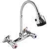 Fastigeaty Rubinetto da cucina in lega di zinco con beccuccio rotante a 360 gradi, rubinetto regolabile a distanza centrale, finitura cromata lucida, miscelatore per lavello a parete, rubinetto da cucina a