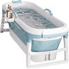 HUOLE Vasca da bagno pieghevole per adulti - Portatile - Vasca da bagno mobile pieghevole con coperchio e rulli massaggianti - Portasapone - Per bagno e doccia (118 x 60 x 53 cmblu)