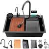 TULAZOU - Lavello da cucina a cascata, grigio scuro, in acciaio inox 304, multifunzionale, lavabo con rubinetto estraibile e altri accessori (display digitale, 85x45cm)