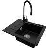 PRIMAGRAN Lavandino da Cucina Nero 55x44cm, Lavello in Granito a 1 vasca + Rubinetto 40x38cm + Set di accessori, Lavabo da Cucina Incasso al Mobile 45cm - Copenhagen Easy S027