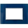 puntoluceled Placca in vetro lucido compatibile con BTicino Axolute 3 moduli Blu Capri - Cornice frontale da incasso cassetta 503